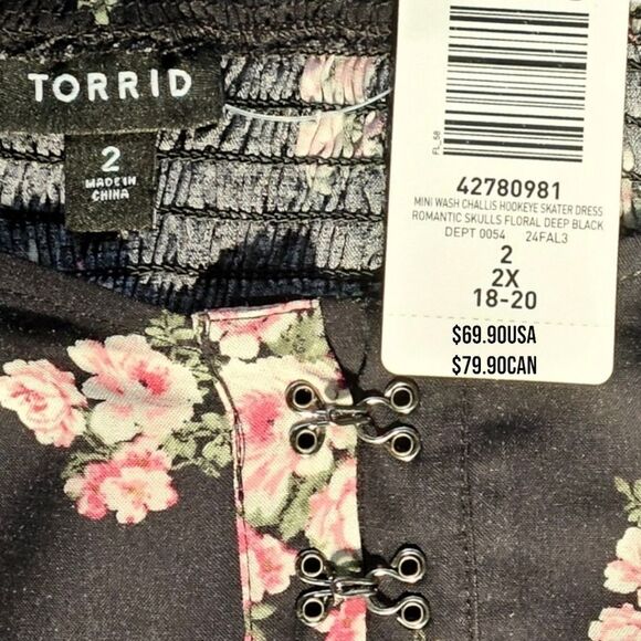 TORRID PLUS Mini Challis Hook & eye Skull, Rose ,Skater dress Size 2X - Picture 15 of 16